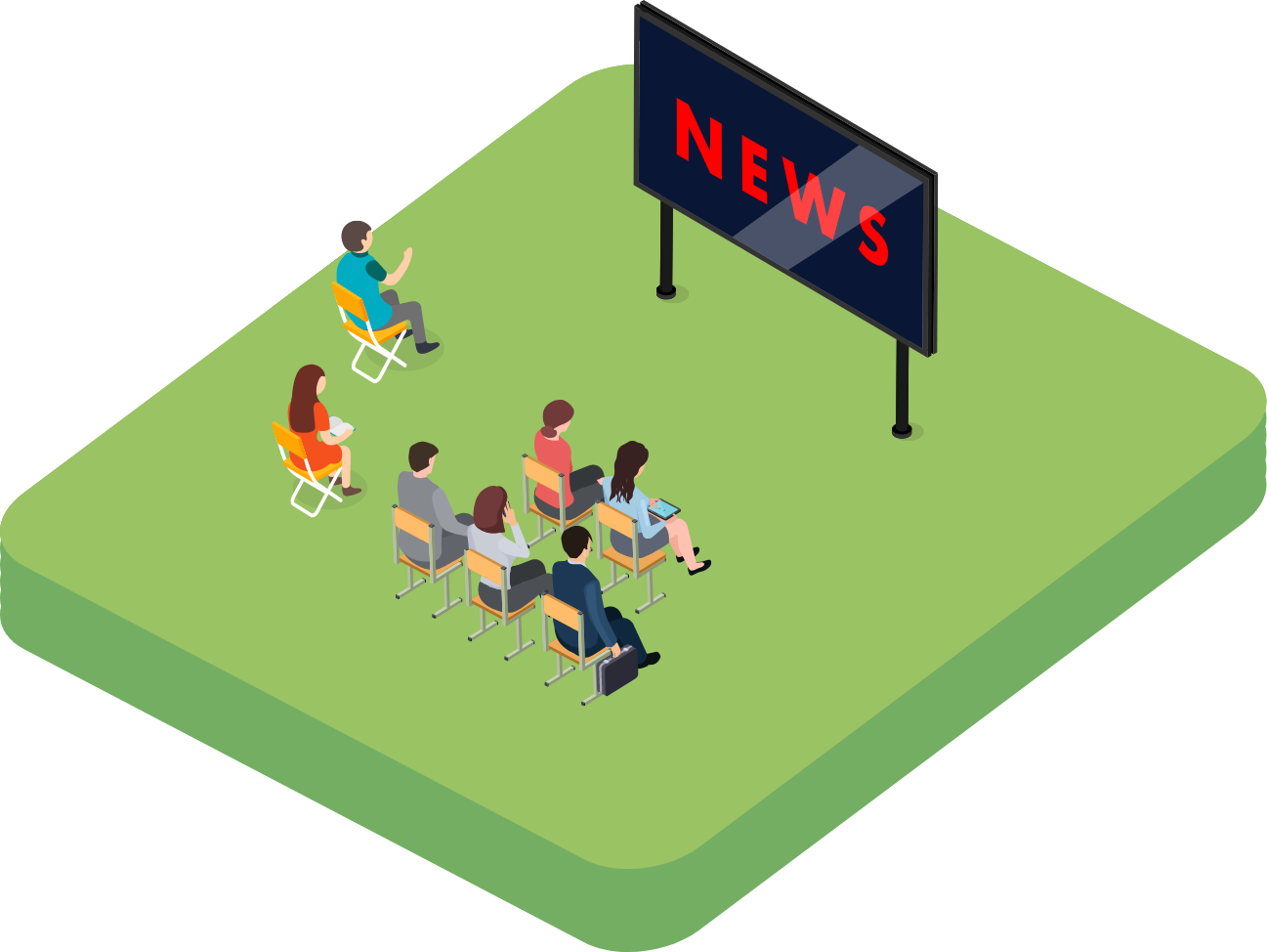 NEWSの掲示板を見る人々のイラスト