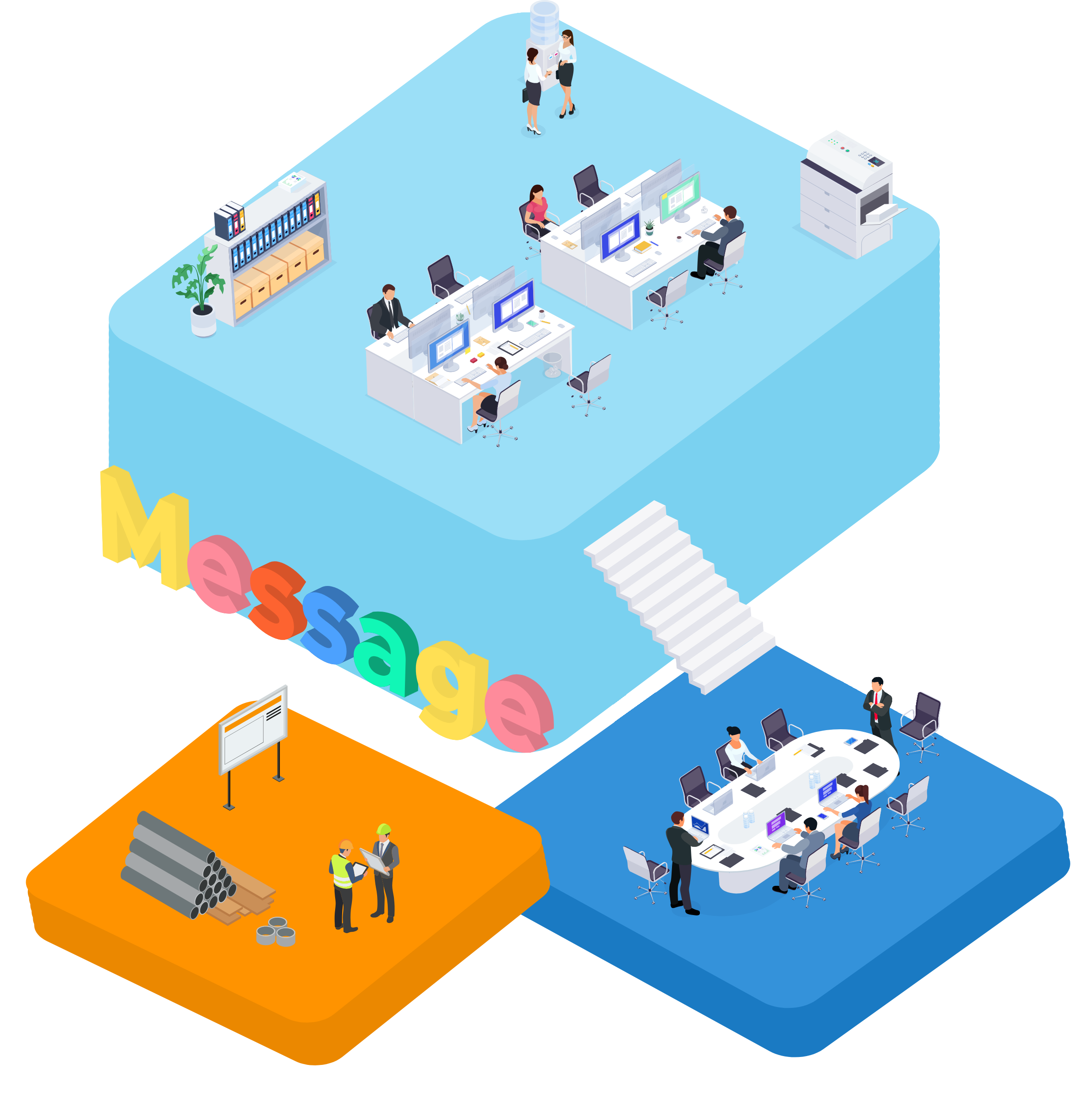 オフィスと工事現場をつなぐMessageのイラスト
